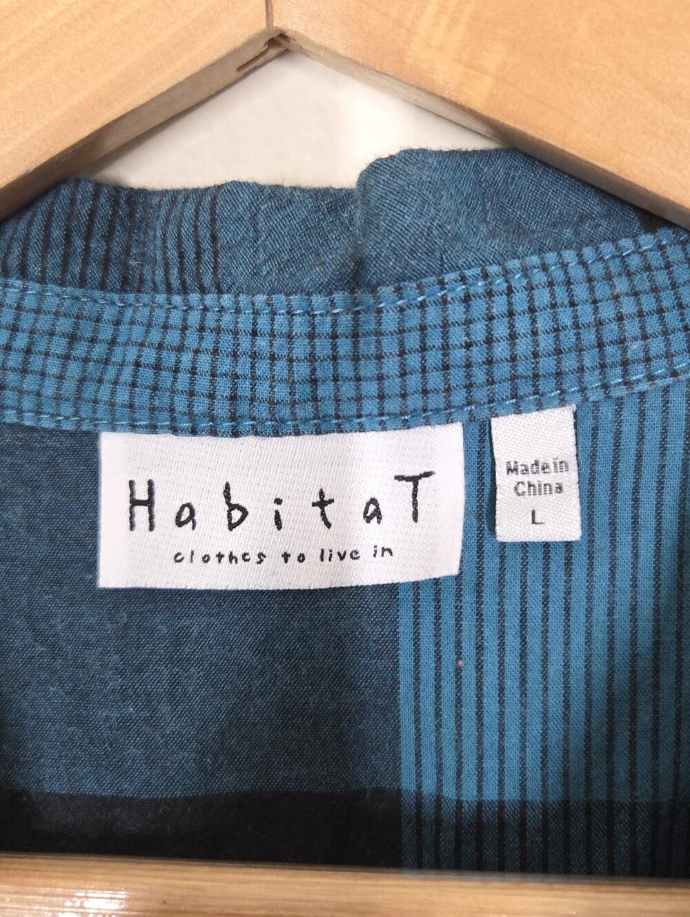 Habitat Cotton Blend Blue Plaid Button Up Large Boho Minimalist Lagenlook - Picture 5 of 10
